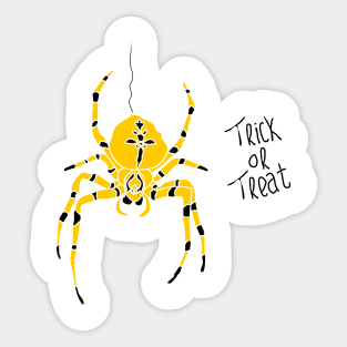 yellow spider with black stripes and trick or treat typography Sticker